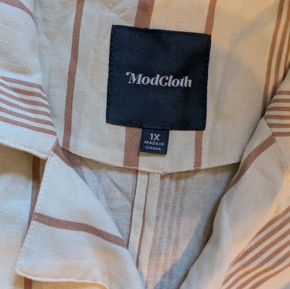 Modcloth Beige and Brown Striped Blazer Women's 1X - Picture 6 of 7